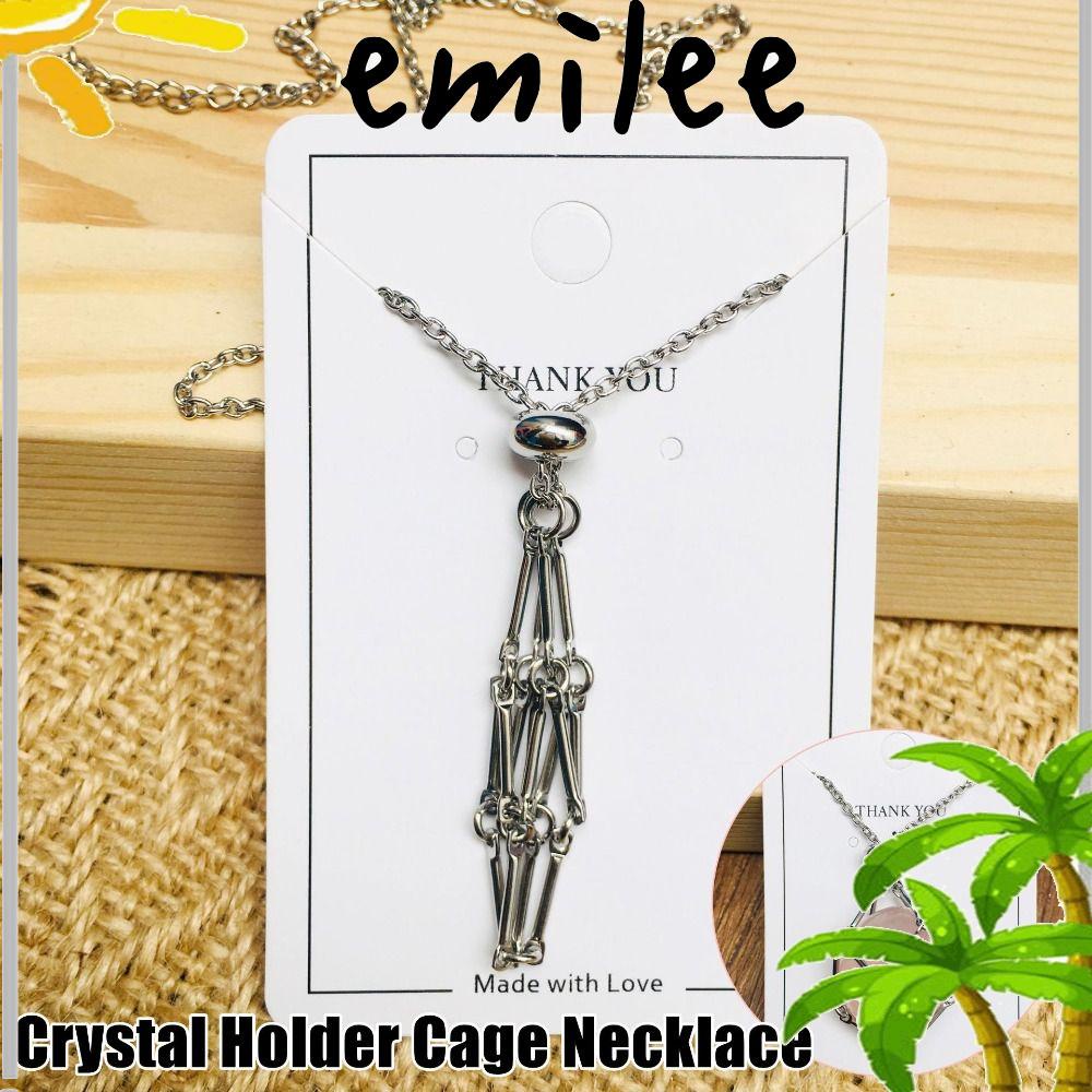 emilee-สร้อยคอโซ่-จี้กรงคริสตัล-สีเงิน-เครื่องประดับ-สําหรับงานปาร์ตี้