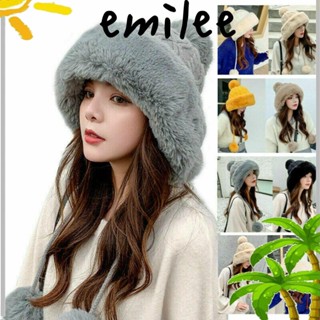 EMILEE หมวกบีนนี่ ผ้าถัก ประดับขนเฟอร์เทียม กันความเย็น เหมาะกับใส่กลางแจ้ง สําหรับผู้หญิง