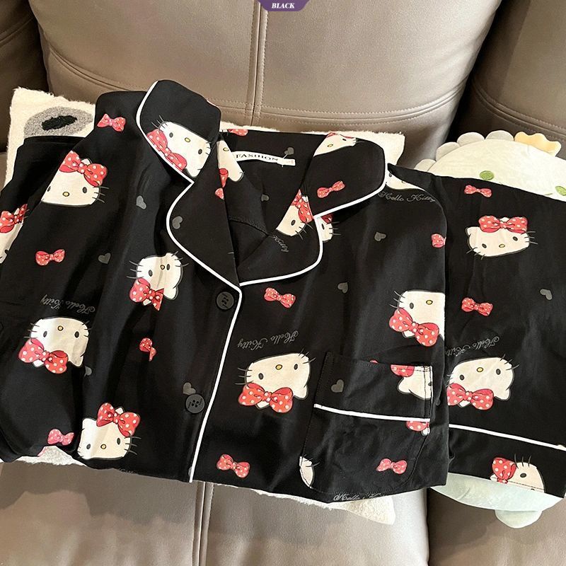 sanrio-ชุดนอนแขนสั้นลําลอง-พิมพ์ลายหมีน้อยน่ารัก-สําหรับผู้หญิง-bl