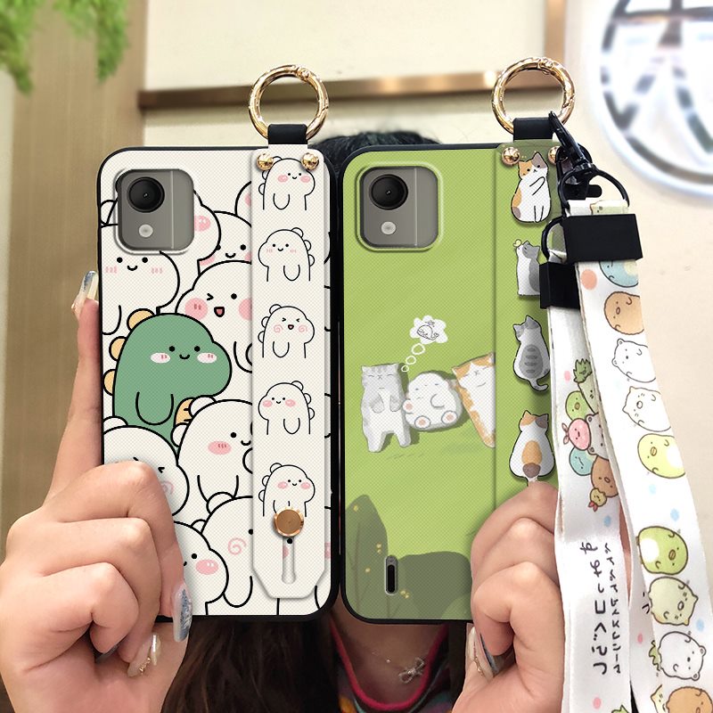 fashion-design-silicone-phone-case-for-nokia-c110-4g-wristband-anti-knock-phone-holder-oil-painting-cartoon-waterproof-cute