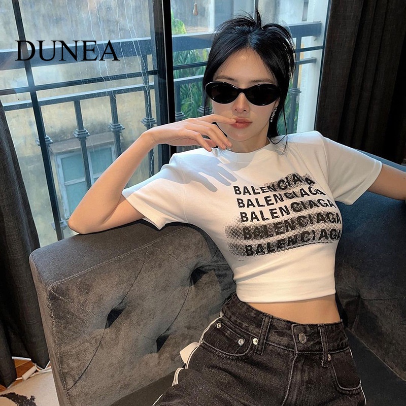 dunea-เสื้อยืดแขนสั้น-พิมพ์ลาย-เรียบง่าย-สําหรับผู้หญิง