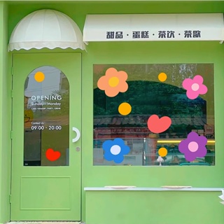 สติกเกอร์ ลายดอกไม้ แบบสร้างสรรค์ สําหรับติดตกแต่งกระจก ประตู หน้าต่าง ร้านชานม