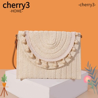 Cherry3 กระเป๋าถือ กระเป๋าสะพายไหล่ สาน แต่งพู่ มีซิป จุของได้เยอะ สามารถปรับได้ เหมาะกับเดินชายหาด สําหรับสตรี