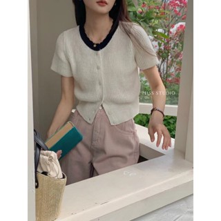 เสื้อคาร์ดิแกน แขนสั้น เอวสูง สไตล์เกาหลี แฟชั่นฤดูร้อน สําหรับผู้หญิง