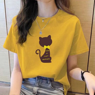 เสื้อยืดคอกลม แขนสั้น พิมพ์ลายการ์ตูน ทรงหลวม สไตล์เกาหลี แฟชั่นสําหรับผู้หญิง