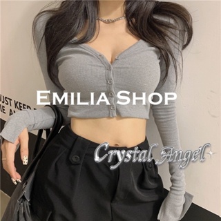 EMILIA SHOP เสื้อยืด เสื้อครอป  สไตล์เกาหลี 2023 ใหม่ CA22121404 0417