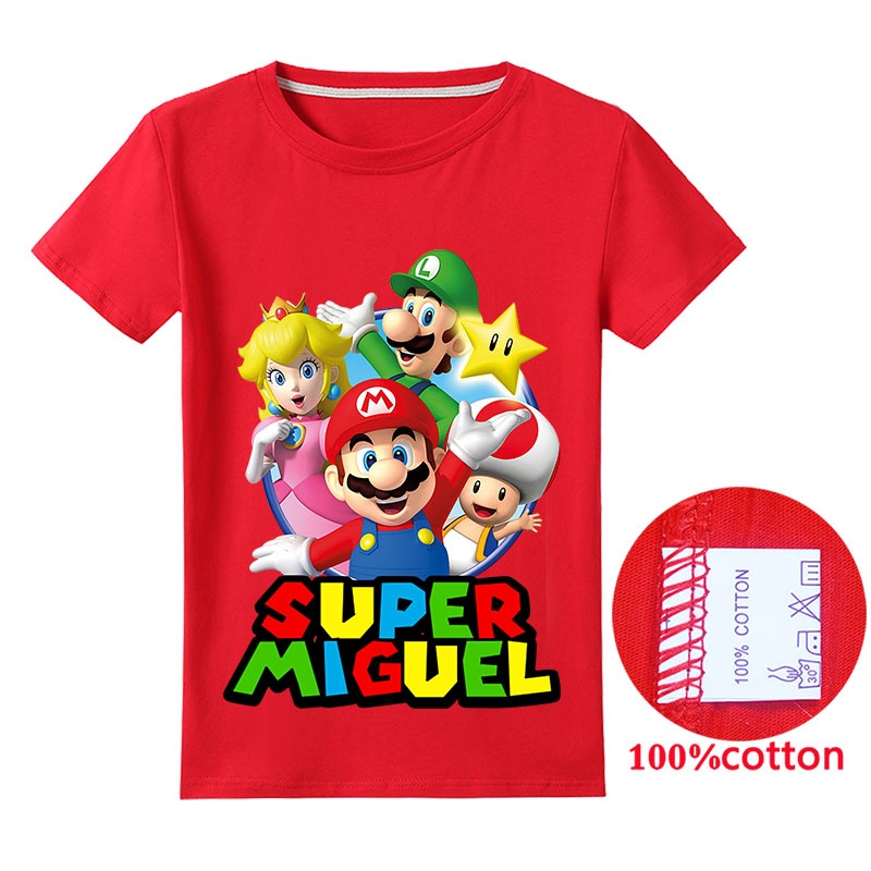 เสื้อยืดแขนสั้น-พิมพ์ลายการ์ตูน-super-mario-แฟชั่นฤดูร้อน-สําหรับเด็กผู้ชาย-และเด็กผู้หญิง