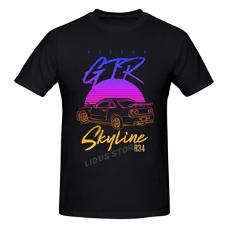 【ใหม่】tshirtเสื้อยืดคอกลมฤดูร้อนเสื้อยืด ผ้าฝ้าย 100% พิมพ์ลาย Monster Skyline R34 Gtr Jdm 90S สไตล์ญี่ปุ่น ฮาราจูกุ สต