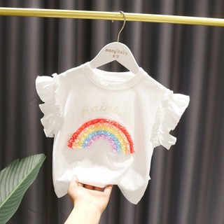 พร้อมส่ง เสื้อยืดแขนสั้น ผ้าฝ้ายแท้ แบบบาง เข้ากับทุกการแต่งกาย สีขาว แฟชั่นฤดูร้อน สไตล์เกาหลี และญี่ปุ่น สําหรับเด็กผู้หญิง
