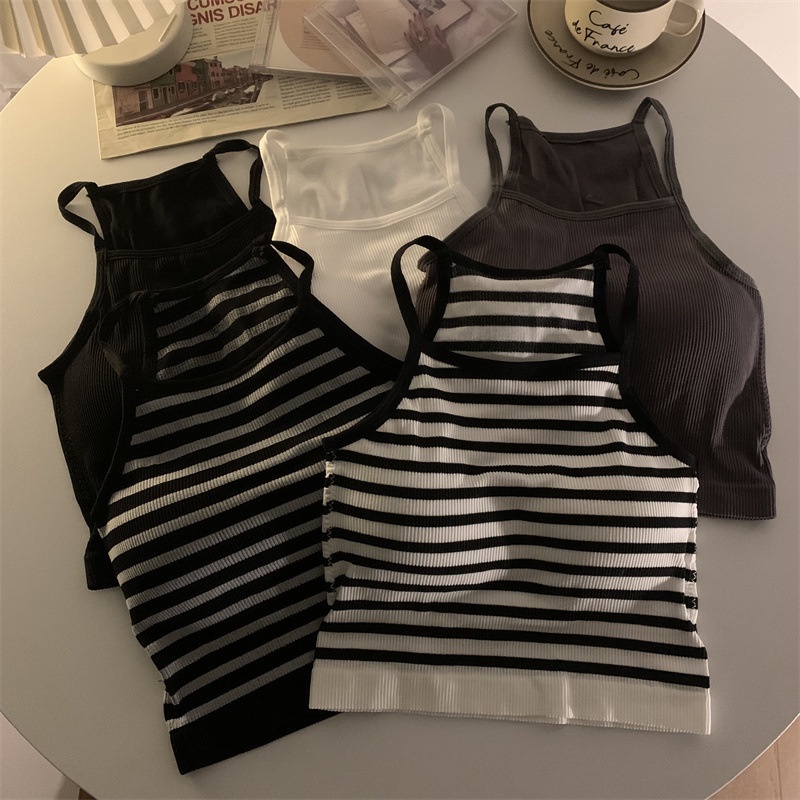 สาวฮอต-halter-ออกแบบรู้สึกเสื้อกั๊ก-ด้านใน-matching-ความงาม-กลับ-outwear-ผู้หญิง-stripes-matching