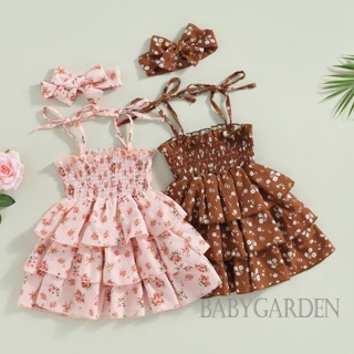 Babygarden- ชุดเดรสเจ้าหญิง แขนกุด เปิดไหล่ ลายดอกไม้ สําหรับเด็กผู้หญิง อายุ 6 เดือน - 4 ปี