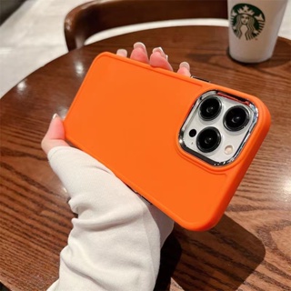 เคสโทรศัพท์มือถือ ซิลิโคน โลหะ กันกระแทก สีส้ม สําหรับ iPhone 14 13 12 11 Pro MAX 11