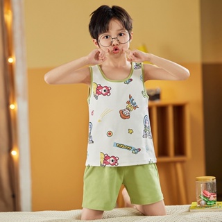 Summer new strawberry bear short-sleeved cotton childrens pajamas Childrens cute cartoon home clothes