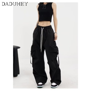 DaDuHey🎈 High Waist Cargo Pants Womens 2023 New Hip Hop Multi-Pocket Casual Loose Design Wide Leg Mopping Fashion Pants