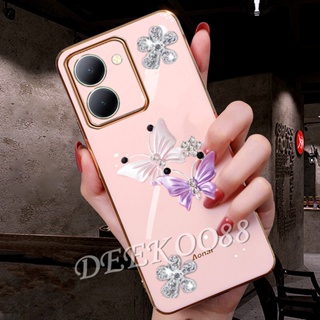 ใหม่ เคสโทรศัพท์มือถือ ป้องกัน ปิดด้านหลัง ลายผีเสื้อบินน่ารัก สีชมพู สําหรับ VIVO Y36 V27 V27e X90 Pro iQOO Z7 Z7x 5G 4G 2023 Y36 VIVOV27