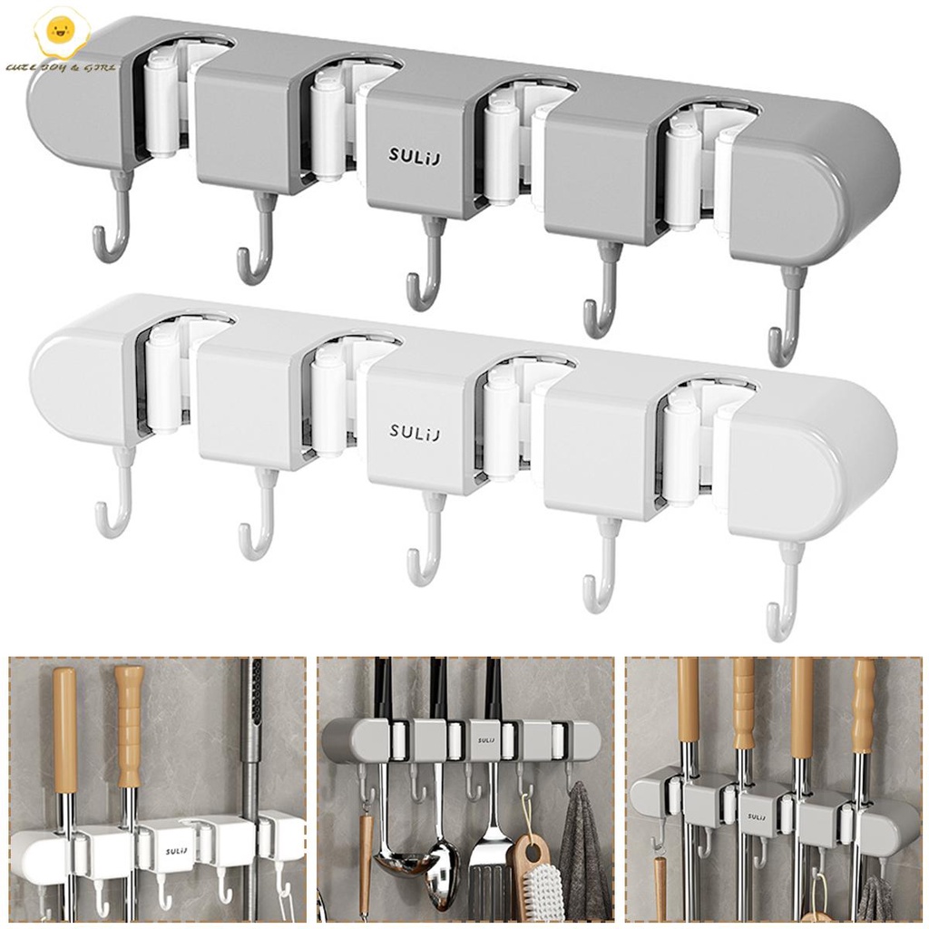 【BIG SALE】ที่เก็บไม้กวาด ไม้ถูพื้น พร้อมตะขอติดผนัง ไม่ต้องเจาะ มีกาวใน ...