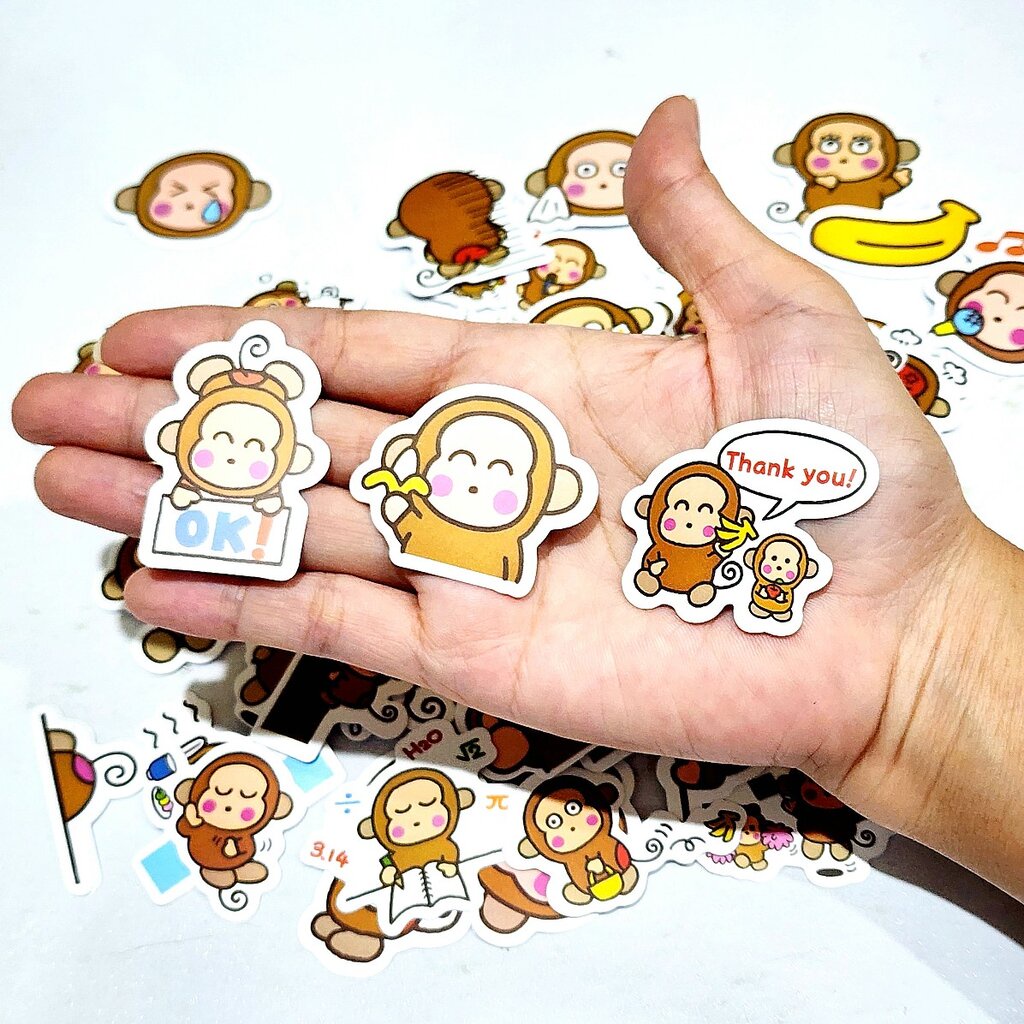 สติ๊กเกอร์-monkichi-ลิง-มังคิชิ-sanrio-ติดแน่น-กันน้ำ-ติดกระเป๋า-ขวดน้ำ-60-ชิ้น-monkey-sticker