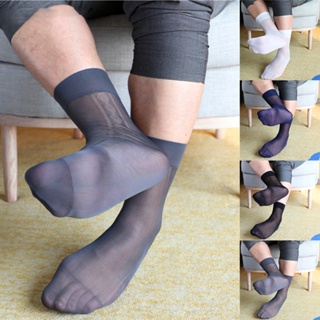 ถุงเท้าผ้าไหม แบบบาง ระบายอากาศได้ดี สีโปร่งใส สไตล์นักธุรกิจ สําหรับผู้ชาย
