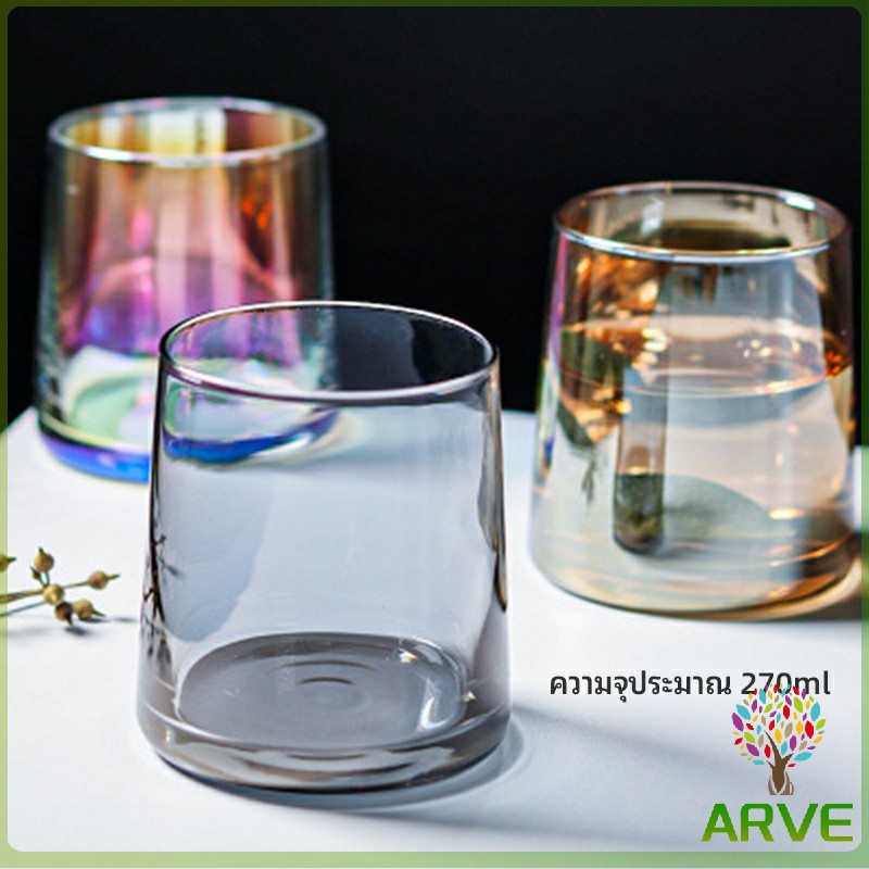 arve-ถ้วยแก้ว-สั้นสีโฮโลแกรม-แก้วสีรุ้ง-พร้อมส่ง-ของขวัญวันเกิด-glass-cup