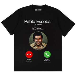 2023Rollingstout  Tshirt - Pablo Escobar Calling  | Parodi Kaos Band  | BAJU MUSIK METAL ROCK