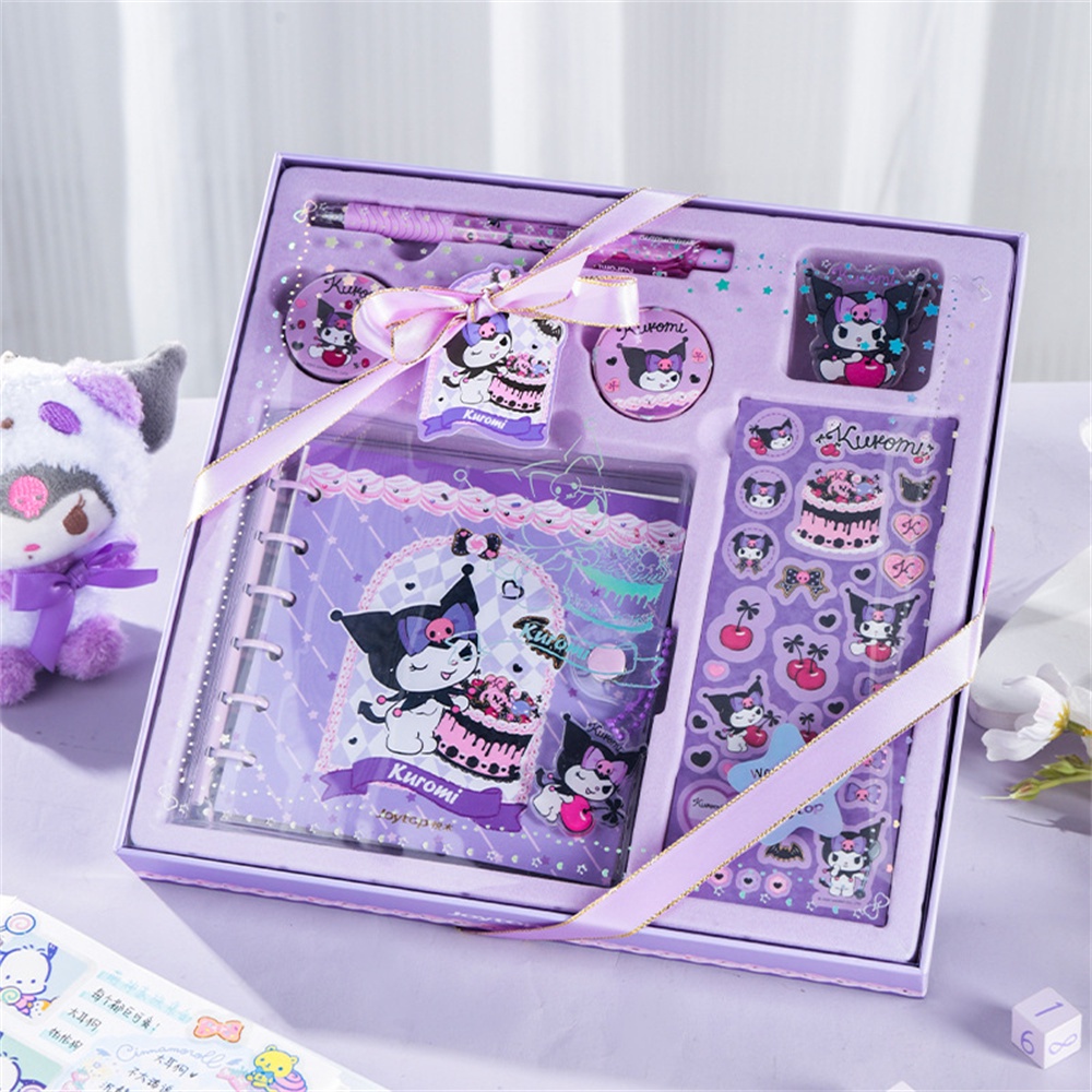 กล่องของขวัญสันทนาการ-cinnamon-dog-kulomi-sanrio-tale-handbook-set-student-notebook-sticker-gift-box-girl-student-childrens-day-gift-ดอกไม้