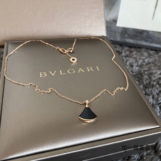 [พร้อมส่ง] Bvlgari สร้อยคอ จี้พัดอาเกต ขนาดเล็ก สีดํา สีโรสโกลด์