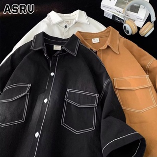 ASRV เสื้อ เสื้อเชิ้ตแขนสั้นลำลองผู้ชายแนวย้อนยุคของญี่ปุ่นปี 2023 ใหม่ออกแบบเฉพาะแบรนด์กระแสน้ำ