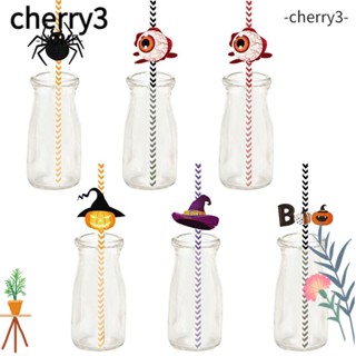 Cherry3 หลอดกระดาษ ลายฟักทองฮาโลวีน แบบใช้แล้วทิ้ง ย่อยสลายได้ สําหรับปาร์ตี้ฮาโลวีน 24 ชิ้น