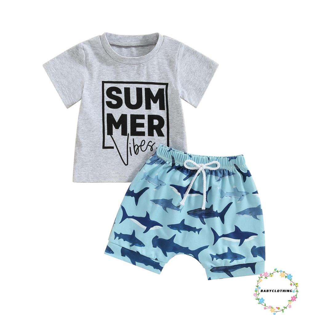 babyclothes-ชุดเสื้อยืดคอกลม-แขนสั้น-พิมพ์ลายตัวอักษร-และเบสบอล-ปลาฉลาม-และไดโนเสาร์-กางเกงขาสั้น-แฟชั่นฤดูร้อน-สําหรับเด็กผู้ชาย