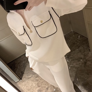 1DDI CEL Beaute 2023 autumn and winter New letter embroidery logo decoration Arc de Triomphe jacquard sweater pants suit casual fashion