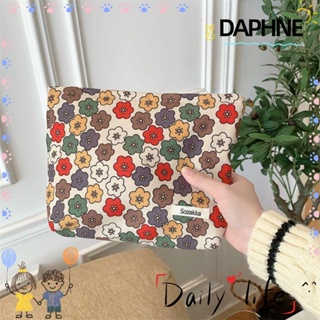 Daphne กระเป๋าเครื่องสําอาง ผ้าลูกฟูก มีซิป แบบพกพา สะดวก ลายดอกไม้ สไตล์วินเทจ สําหรับเด็กผู้หญิง