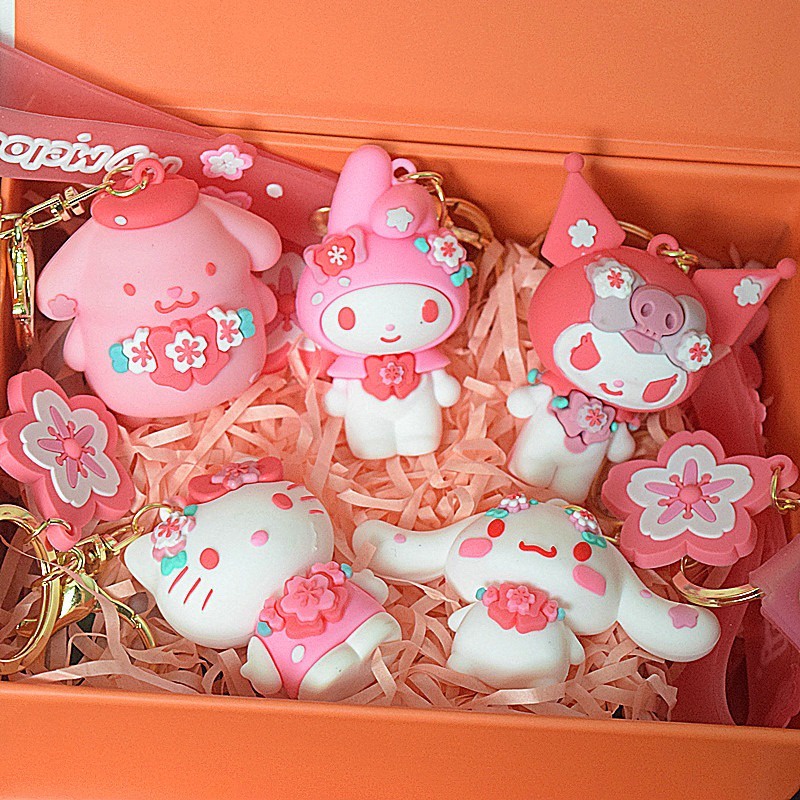 sanrio-ใหม่-ยอดนิยม-พวงกุญแจ-จี้ดอกไม้-ซานริโอ้-เชอร์รี่-คาวาอี้-hello-kitty-uromi-melody-cinnamon-สีชมพู-พวงกุญแจรถ-กระเป๋าเป้สะพายหลัง-เครื่องประดับ-ของขวัญวันหยุด-เด็กผู้หญิง