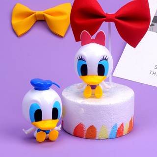 โมเดลตุ๊กตาฟิกเกอร์ PVC รูป Disney Donald Duck Daisy เหมาะกับของขวัญ สําหรับตกแต่งเค้กวันเกิดเด็ก จํานวน 2 ชิ้น