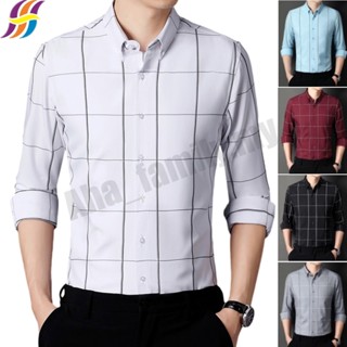 เสื้อเชิ้ตแขนยาวลําลอง เข้ารูป ลายสก๊อต เป็นมิตรกับผิว สไตล์เกาหลี นักธุรกิจ สําหรับผู้ชาย
