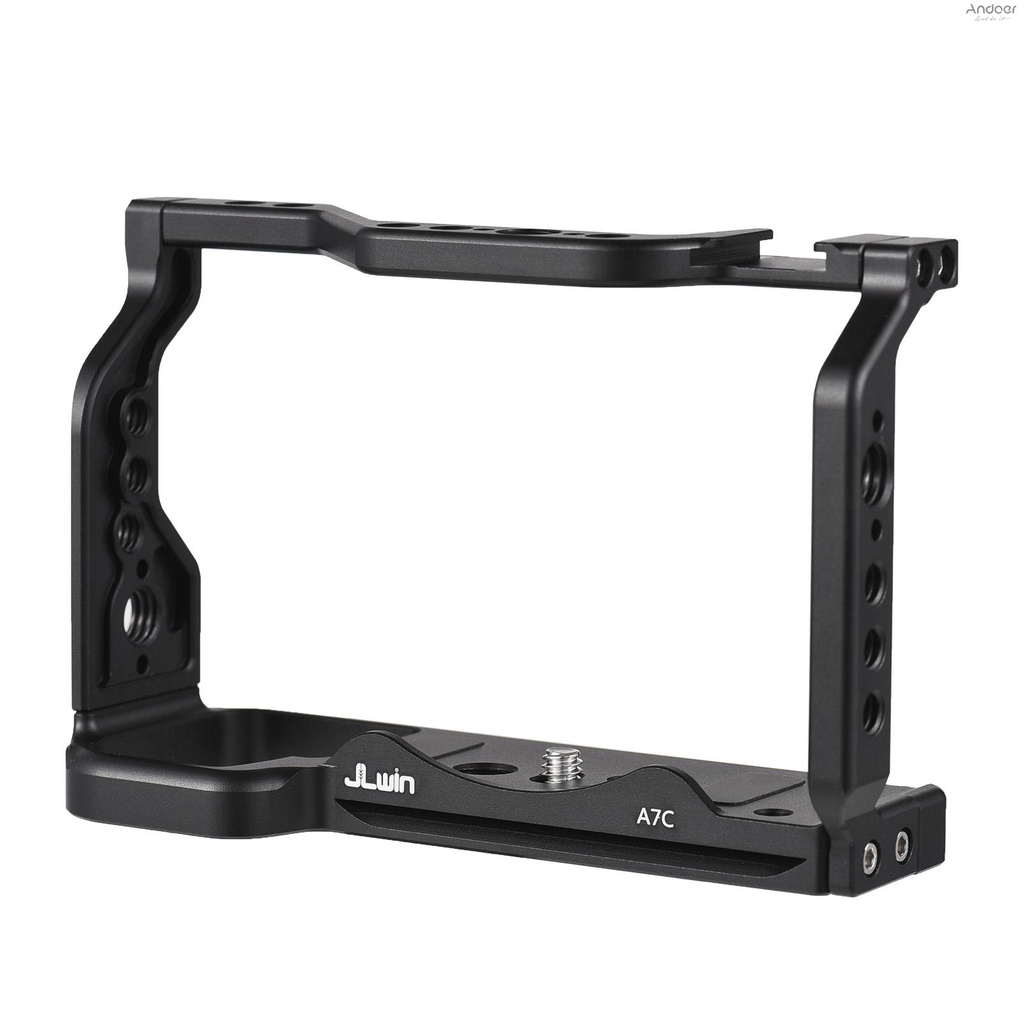 jlwin-protective-camera-cage-aluminum-alloy-with-quick-release-plate-cold-shoe-mount-magnetic-wrench-slot-numerous-1-4in-and-3-8in-threaded-holes-compatible-with-alpha-7c-came