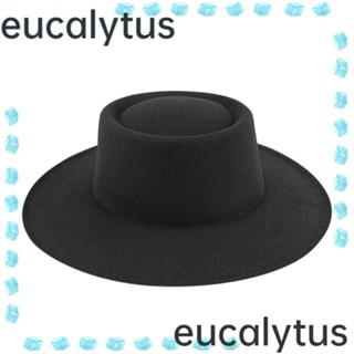 Eucalytus1 Fedora หมวกปีกกว้าง หมวกคาวบอย สีพื้น แฟชั่นฤดูใบไม้ร่วง ฤดูหนาว สไตล์อังกฤษ