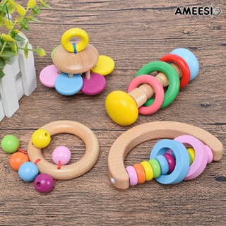 Ameesi กระดิ่งไม้ มีสีสัน เครื่องดนตรีเคาะ ของเล่นเสริมการเรียนรู้เด็ก