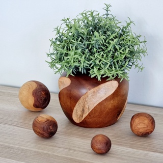 Mango Wood Plant Pot (Pretzel): แจกันไม้มะม่วง [เพรทเซล] แถมฟรีต้นไม้ประดิษฐ์