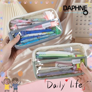 Daphne กระเป๋าดินสอ กระเป๋าเครื่องเขียน ผ้าแคนวาส PVC แบบใส หลายชั้น จุของได้เยอะ สําหรับสํานักงาน โรงเรียน