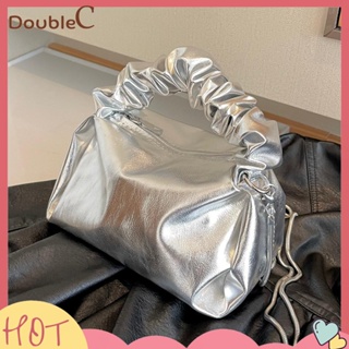 【Double C 】✿   กระเป๋าสะพายไหล่ สะพายข้าง หนัง PU สีพื้น ความจุขนาดใหญ่ สําหรับผู้หญิง เดินทาง สํานักงาน