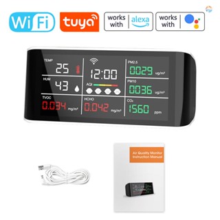 {fash} Tuya WiFi เครื่องตรวจจับ CO2 แบบพกพา ชาร์จ USB เทอร์โมไฮโกรมิเตอร์ เครื่องตรวจจับอากาศในบ้าน เครื่องวิเคราะห์คุณภาพอากาศอัจฉริยะ มลพิษทางอากาศในครัวเรือน