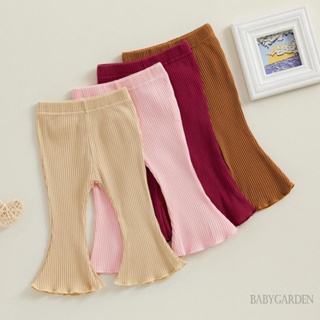 Baga-3-24 เดือน กางเกงขาบาน เด็กผู้หญิง สีพื้น ยางเอวยางยืด ฤดูใบไม้ร่วง เสื้อผ้าลําลอง