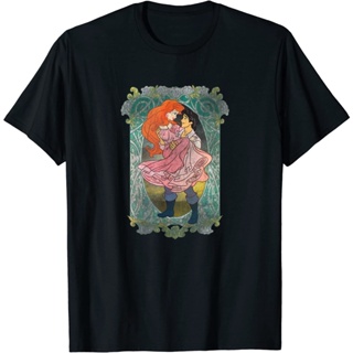 เสื้อยืดแขนสั้นDisney The Little Mermaid Ariel &amp; Eric Stained Glass After T-ShirtS-5XL