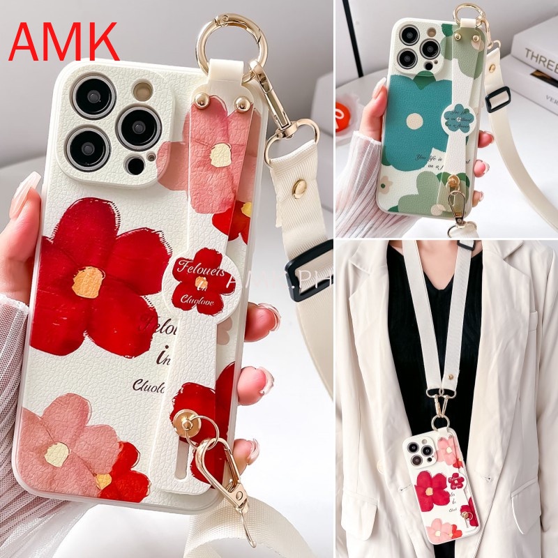 amk-เคสโทรศัพท์มือถือแบบใส-กันกระแทก-ลายดอกไม้-พร้อมสายคล้องมือ-สําหรับ-realme-10-c55-c35-narzo-50a-prime-50i-c33-c31-c30-c21y-c25y-c21-c20-c20a-c11-c2-c15-9-9i-8i-8-7i-7-6-pro-gncwd