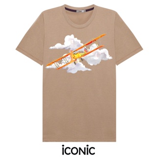 เสื้อยืดผ้าฝ้ายพิมพ์ลายเสื้อยืดผ้าฝ้ายแท้iCONiC YELLOW PLANE BROWN T-SHIRT #5872 เสื้อยืด สีโอวัลติน พิมพ์ลาย เครื่องบิน
