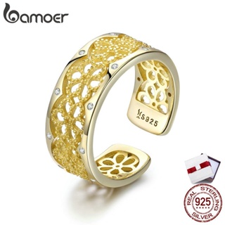 Bamoer แหวนสำหรับผู้หญิง 100% เงินแท้ 925 ลูกไม้ที่มีเสน่ห์นิ้วปรับแหวนแต่งงานหมั้นเครื่องประดับ