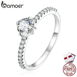 Bamoer แหวนเงิน 925 ประดับเพทาย เรียบง่าย แฟชั่น สําหรับผู้หญิง งานแต่งงาน คู่รัก ชีวิตประจําวัน