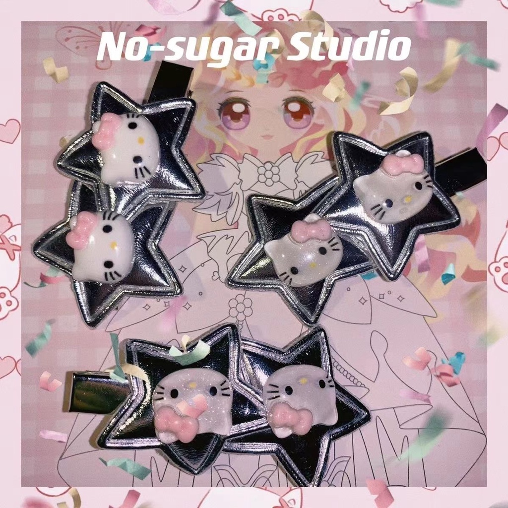 กิ๊บติดผม-หนังนิ่ม-ลาย-hello-kitty-katy-y2k-สีเงินเข้ม-สําหรับเด็กผู้หญิง
