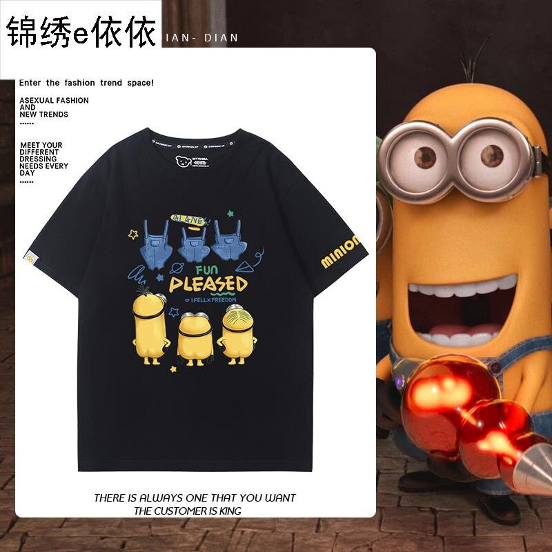 เสื้อยืดแขนสั้น-ผ้าฝ้ายแท้-พิมพ์ลายการ์ตูนมินเนี่ยน-despicable-me-แฟชั่นฤดูร้อน-สําหรับเด็กผู้ชาย-และเด็กผู้หญิง