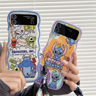 เคสโทรศัพท์มือถือแบบนิ่ม ฝาพับ ลาย Stitch Monster Mike Sully พร้อมสายคล้องมือ สําหรับ Samsung Galaxy Z Flip 4 5G ZFlip 3 Flip4
